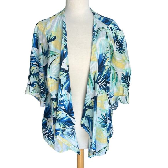 Chico's Tropical Garden Linen Open Drape Front Jacket Lightweight Size 3 XL - Picture 1 of 11